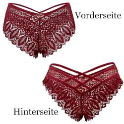 NewBull Damen Panty für Sexy mit Spitze Unterwäsche Lace Unterhose Frauen Schlüpfer Spitzen-Blume Hollow Out Slips Atmungsaktiv Lingerie (DE/NL/SE/PL, Alphanumerisch, L, Regular, Regular, Weinrot) von NewBull