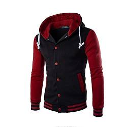 NewAnna Herren Jacken Übergangsjacke College Jacke Baseballjacke Sportjacke Sweatjacke Outdoor Streetwear Langarm Leichte Männer Windjacke Gepolsterte Herrenjacke Mit Knöpfen und Kapuze, Rot, L von Newanna