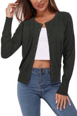 Newshows Damen Leichte Strickjacke Langarm Klassisch Rundhalsstrickjacke Casual Cardigan Strickmantel mit Knöpfen Heather Black von Newshows