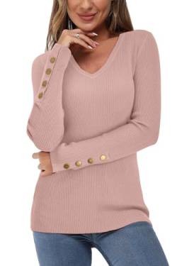 Newshows Pullover für Damen Herbst Strickpullover Winter Elegant Damenpullover Langarm Winterpullover Damen Rosa von Newshows