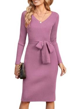 Newshows Strickkleid Damen Winterkleid Langarm Kleid Elegant Damen Pulloverkleid Hellviolett von Newshows