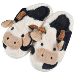 Cow Slippers Kuh Hausschuhe Flaumig Damen Herren Plüsch Pantoffeln Tiere Niedliche Winter Plüsch Warme Kuschel Flauschige Kuh Pantoffeln, für Indoor Mädchen Frauen, 36-37 EU von Newtic