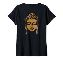 Damen Backprint Buddha Kopf Siddhartha Gautama T-Shirt mit V-Ausschnitt von NextLevel Merch