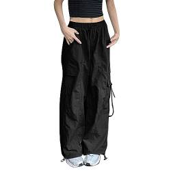 Nhainel Cargohose Damen Baggy Cargohose Baggy Y2k Damen Cargohose Mädchen Track Pants Y2k Weites Bein Track Pants Vintage Baggy Hosen Für Frauen Streetwear Elastische Taille Hose Mit Taschen von Nhainel