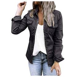 Nhainel Damen Jeansjacke Distressed Authentics Damen Jeansjacke Denim langärmlige, geknöpfte Jeansjacke, einfarbige Distressed-Jeansjacke von Nhainel