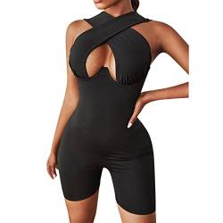 Nhainel Damen Sport Jumpsuit Yoga Bodysuit Overall Leggings Sporthosen Bandage Playsuits Jogging Strampler Hosenanzug Trainingsanzug (Schwarz, M) von Nhainel