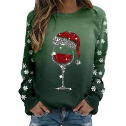 Weihnachts Pullis Damen Weinglas Muster Christmas Sweater Casual Lose Langarmshirt Weihnachtsdruck Xmas Pulli Shirt Frauen Jumper Bluse Tops Longshirt Oberteil Sweatshirts Kapuzenpullover von Nhainel