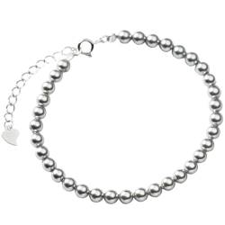 NicoWerk Damen Silberarmband Perle aus 925 Sterling Silber Schlicht Glatt mit Stein Glänzend Blau Grau Rund SAB287 von NicoWerk