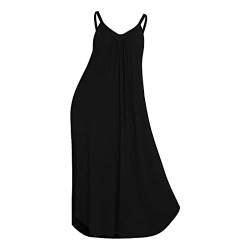 Nidddiv Langes Nachthemd für Damen, ärmellos, langes Nachthemd, voller Slip, Nachtkleid, Übergröße, Schlafshirt, Chemise, Schwarz , 48 von Nidddiv