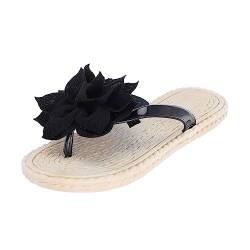 Nidddiv Schlafzimmer Hausschuhe Frauen Memory Foam Hausschuhe Mode Hausschuhe Blumen Sommer Strand Flache Sandalen Schuhe Damen und Damen Slipper Flip Flop Hausschuhe Memory Foam für Frauen, Schwarz , von Nidddiv