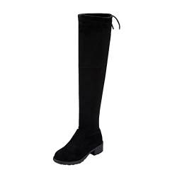 Winterstiefel für Damen Größe 38 Kniehohe schwarze Stiefel lange Schneestiefel für Damen UK Chunky Mid Heel Frühling warme Stiefel einfarbig einfache Stiefel Frauen Größe 39 warme Stiefel Thermo von Nidddiv