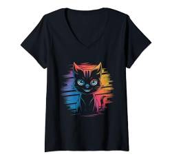 Damen Cartoon Katze Urban Stylisch Katzen T-Shirt mit V-Ausschnitt von Niedlche Katzen Designs by xim