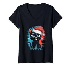 Damen Cartoon Weihnachten Katze Urban Stylisch Katzen T-Shirt mit V-Ausschnitt von Niedlche Katzen Designs by xim