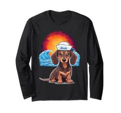 Moin niedlicher Hund Hunde Dackel Seefahrer Matrose Moin Langarmshirt von Niedliche Tiere für Kinder