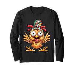 lustig witzig spaßig Hippie Huhn Hühner Wilder Westen Federn Langarmshirt von Niedliche Tiere für Kinder