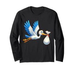 Storch Mit Baby Im Schnabel Langarmshirt von Niedlicher Storch Baby Ankunft Freude