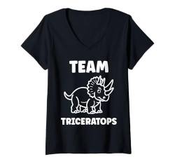 Damen Lustiger minimalistischer Dinosaurier team Triceratops T-Shirt mit V-Ausschnitt von Niedliches Dinosaurier Triceratops