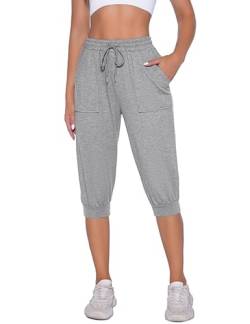 Nieery Jogginghose Damen 3/4 Hose Damen Sporthose Sommer Knielang elastischer Bund mit Zugband Yogahose Frauen Gymhosen Trainingshose mit Bündchen von Nieery