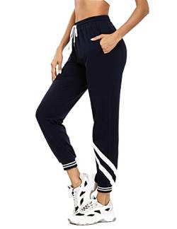 Nieery Jogginghose Damen lang Sporthose Baumwolle Trainingsanzug Damen Sport Hosen mit Gummizug Sportbekleidung Fitness Sporthosen mit Bündchen Freizeithose mit Streifen Bewegungsfreiheit Komfort von Nieery