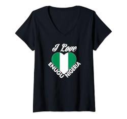 Damen Ich liebe Enugu Nigeria mit nigerianischer Flagge in einem Herzen T-Shirt mit V-Ausschnitt von Nigeria Teez