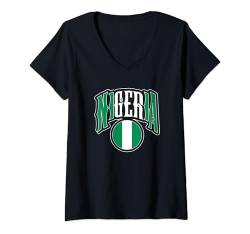 Damen Liebe Nigeria mit nigerianischer Flagge in einem Kreis T-Shirt mit V-Ausschnitt von Nigeria Teez