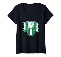 Damen Liebe Nigeria mit nigerianischer Flagge in einem Kreis T-Shirt mit V-Ausschnitt von Nigeria Teez