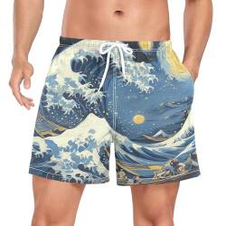 Niigeu Great Wave Kanagawa Stars Herren Badeshorts Badehose mit Mesh-Futter Boardshorts für Männer Surf Schwimmhose Sporthose von Niigeu