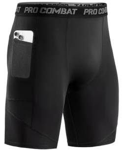 Niksa 1 Pack Herren Kompressionsshorts, Sport Unterhosen Männer Schnelltrocknendes Laufunterwäsche, Atmungsaktiv Laufhose Herren Kurz mit Handytasche, Schwarz, XL von Niksa