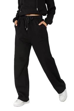 Nina Carter F023 Damen Jogginghose mit elastischem Bund High Waist ausgestelltem Bein weichem Fleece-Innenfutter Bequeme Sweatpants Sporthose Freizeithosen (Schwarz (F023-2), M) von Nina Carter