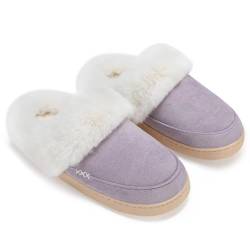 NineCiFun Damen Winter Hausschuhe Warme Flauschige Plüsch Pantoffeln rutschfest Slip on Flache hüttenschuhe（43/44EU,Lila） von NineCiFun