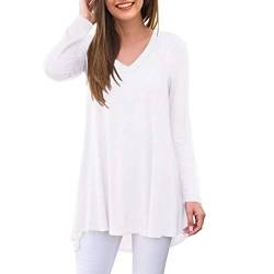 Ninee Damen Lässig Langarmshirt V-Ausschnitt Lose Tunika T Shirt Blusen Tops (White,4X-Large) von Ninee