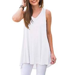 Ninee Damen V-Ausschnitt Top Ärmellos Sommer Lässiges Tank Tops T-Shirts Tunika Tops (White,Large) von Ninee