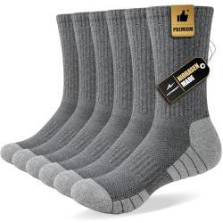 Niorasen Wandersocken Herren Damen 39-42, 6 Paar Winter Atmungsaktive Baumwolle Sportsocken Trekkingsocken, Warme Gepolsterte Hochleistung Laufsocken, Grau von Niorasen