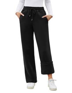 Niwicee Damen Gefütterte Jogginghose Warme Thermo Freizeitthose Sporthose mit 2 Taschen, High Waist Sweatpants Verdickte Winter Fleecehosen Komfortable Damenhose Joggers (Schwarz, S) von Niwicee