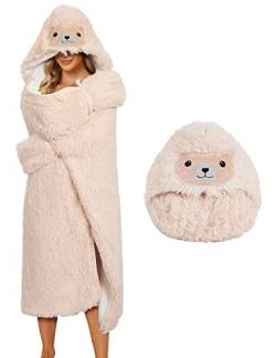 Niwicee Faultier Geschenk für Frauen Oversize Hoodie Decke Pullover Panda Tragbare Festival Geschenke Kapuzenpullover Sherpa Sofadecke Sloth Kuscheldecke Flauschig Mit ärmel-Beige - Alpaka von Niwicee