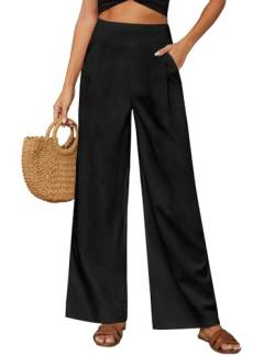 Niwicee Leichte Culotte Hose Damen Sommer Hosenrock Ladies Hose weites Bein Hose Wide Leg Pants High Waisted mit Elastischem Bund-Schwarz-XL von Niwicee