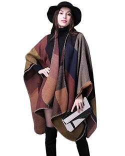 Niwicee Poncho Damen Winter Warm Schal übergroße Open Front Hochwertiges Cape Strick Poncho Mantel Reisen Cape Herbstschal Winterschal Schal Frauen Geburtstag Geschenk Weihnachten（Braun） von Niwicee