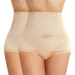 Niwicee Shapewear Damen Bauchweg Unterhose Damen Miederhose Hohe Taille Miederslip Figurformende Unterwäsche Formt Sofort Höschen Nahtlose Elastisch Body Shape-E-Beige*2-L von Niwicee