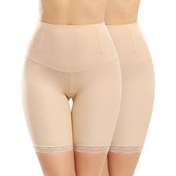 Niwicee Unterhosen Damen Miederpants Radlerhose Kurze Hose Unter Rock Mit Spitze Sicherheitshose Nahtlose Boxershorts Shorts Höschen Leggings Panties Lange Unterwäsche Miederhose Sommer-Beige*2-XXL von Niwicee