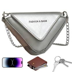 [Nlrlo] Triangle Umhängetasche, Leder Triangle Sling Bag, Umhängetasche | Frauen Lustige Pack Kleine Umhängetasche Kette Brusttasche Slingback Tasche für Frauen, silber, 説明を参照してください von Nlrlo