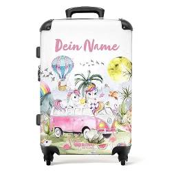 NoBoringSuitcases.com® Kinderkoffer Mädchen - Bus - Einhorn - Regenbogen - Koffer Kinder Mädchen - Koffer personalisiert 67x43x25cm - Kinder Koffer Madchen - Kinder Trolley Mädchen von NoBoringSuitcases.com