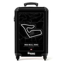 NoBoringSuitcases.com® Koffer Handgepäck Trolley Rollkoffer Kleine Reisekoffer mit 4 Rollen - Formel 1 - Red Bull Ring - Rennstrecke - Schwarz und weiß - Österreich - 55x35x20cm - Fotokoffer von NoBoringSuitcases.com