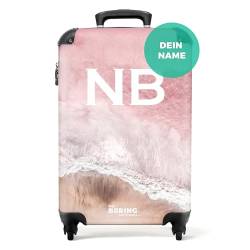 NoBoringSuitcases.com® Koffer personalisiert, Handgepäck Koffer - Koffer 55x40x20, Kleiner Koffer - Handgepäck Trolley - Strand mit rosa Meer - Leicht - Koffer mit Namen Initialen von NoBoringSuitcases.com