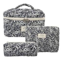 3-Piece Cosmetic Bag Women's Travel Toiletry Bag ，make up bag,Cosmetic Bag Flowers, kulturtasche damen Cosmetic Bag, Quilted Cosmetic Bag with Bow Pattern (A) von Nocyclonic