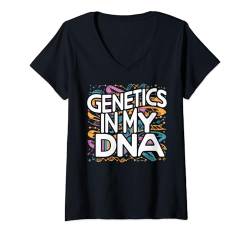 Damen Genetik ist in meiner DNA, lustiges Wortspiel für Biologie und Genetik T-Shirt mit V-Ausschnitt von Noether Sym