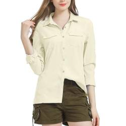 Nogwas Bluse Damen Elegant V-Ausschnitt Hemd Freizeithemd Langarm Hemd Wanderhemd für Angeln Safari Reisen Golf,5073,Light Khaki,M von Nogwas