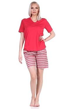 Normann Damen Shorty Pyjama kurz mit gemusterten Shorts in strahlenden Farben, Farbe:rot, Größe:40-42 von Normann