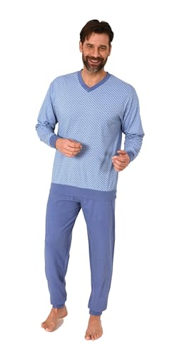 Normann Herren langarm Schlafanzug mit Bündchen Pyjama in eleganter Minimalprint Optik, Farbe:hellblau1, Größe:58 von Normann