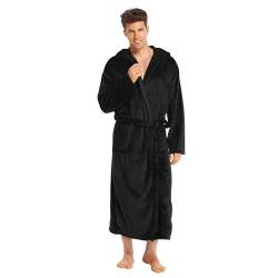 North Bund Herren Bademantel Morgenmantel Flanell Nachtwäsche Frottee Flauschig Lang Edler Weicher Kimono Mit Kapuze Mikrofaser Farb- Größenauswahl Schwarz S/M von North Bund