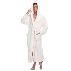 North Bund Herren Bademantel Morgenmantel Flanell Nachtwäsche Frottee Flauschig Lang Edler Weicher Kimono Mit Kapuze Mikrofaser Farb- Größenauswahl Weiß 2XL/3XL von North Bund